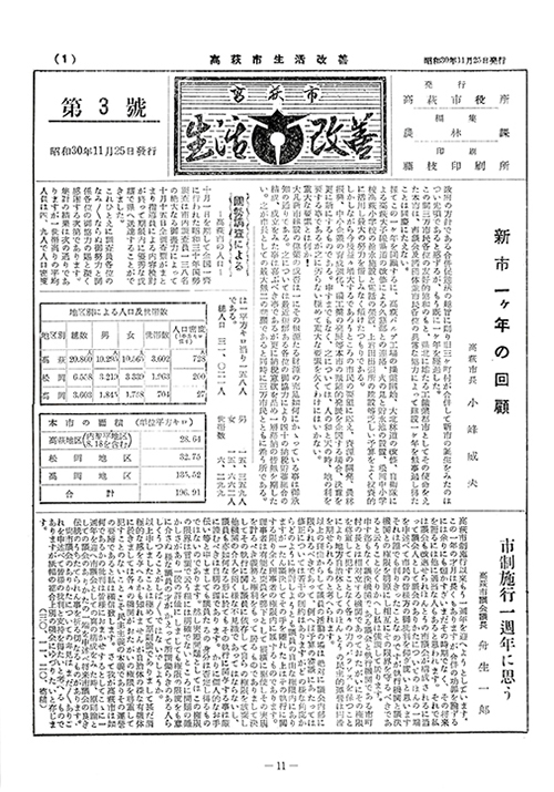市報たかはぎ 1955年11月の表紙
