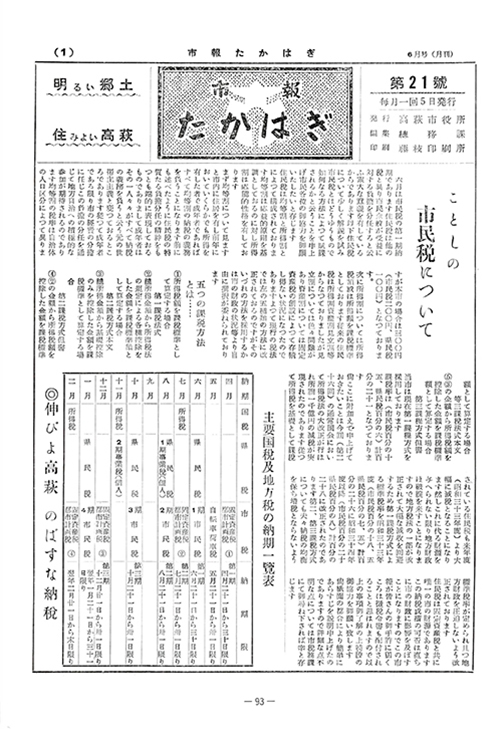 市報たかはぎ 1957年06月の表紙