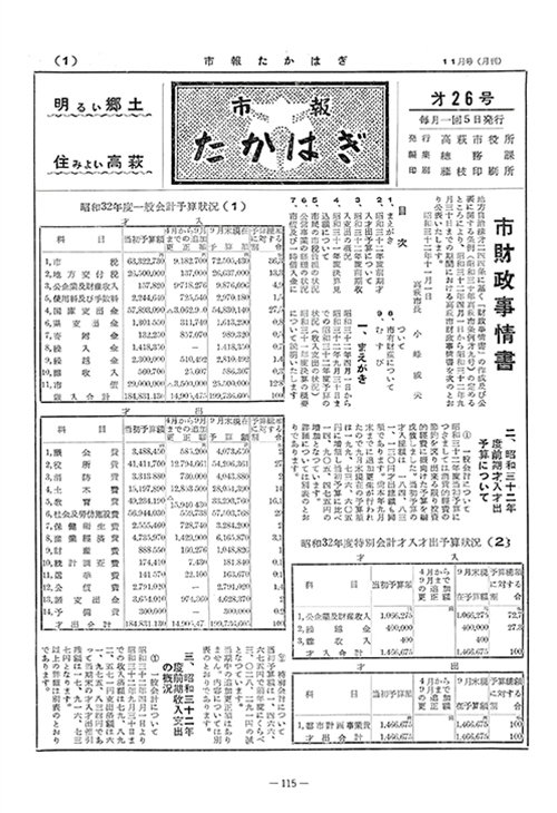 市報たかはぎ 1957年11月の表紙