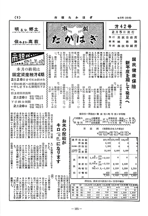 市報たかはぎ 1959年02月の表紙