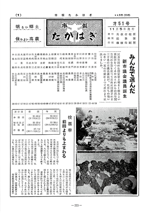 市報たかはぎ 1959年11月の表紙