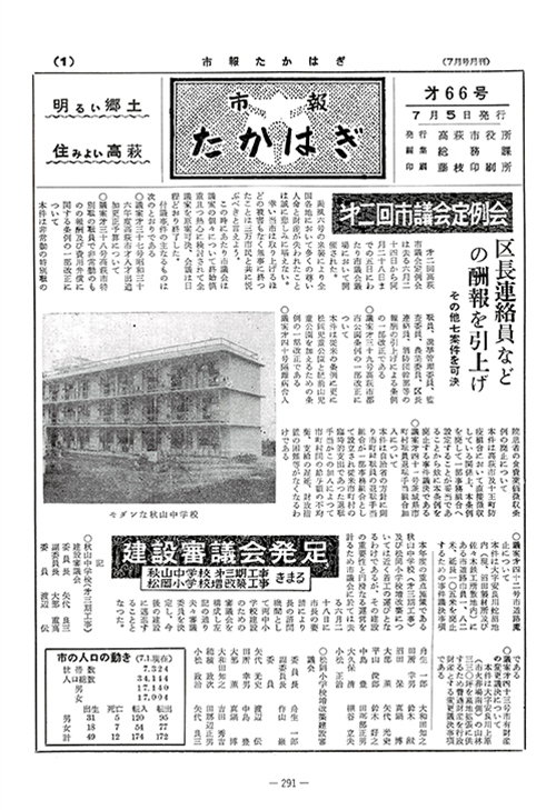 市報たかはぎ 1961年07月の表紙