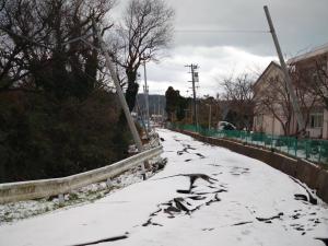 当日、雪が積もった道路のようす